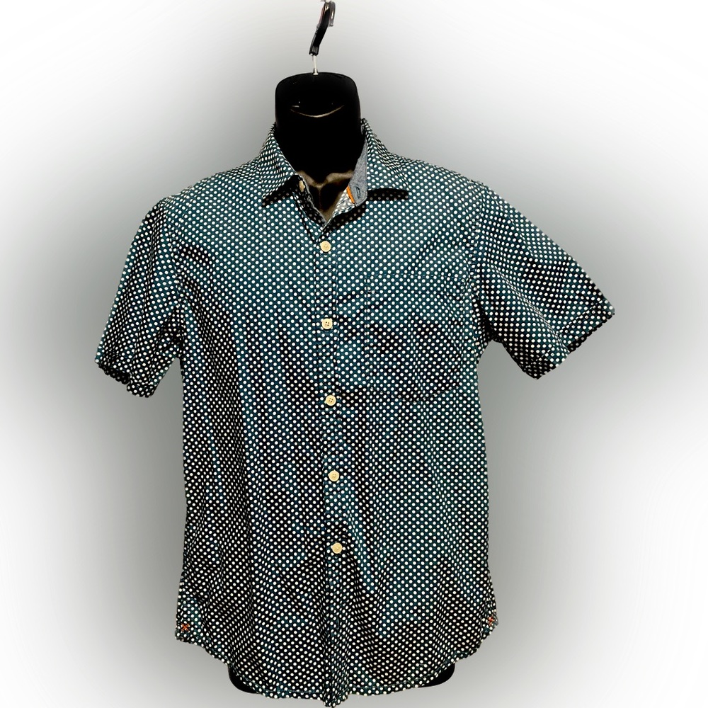 Fat Face Medium Men’s Navy blue shirt with white polka dot pattern